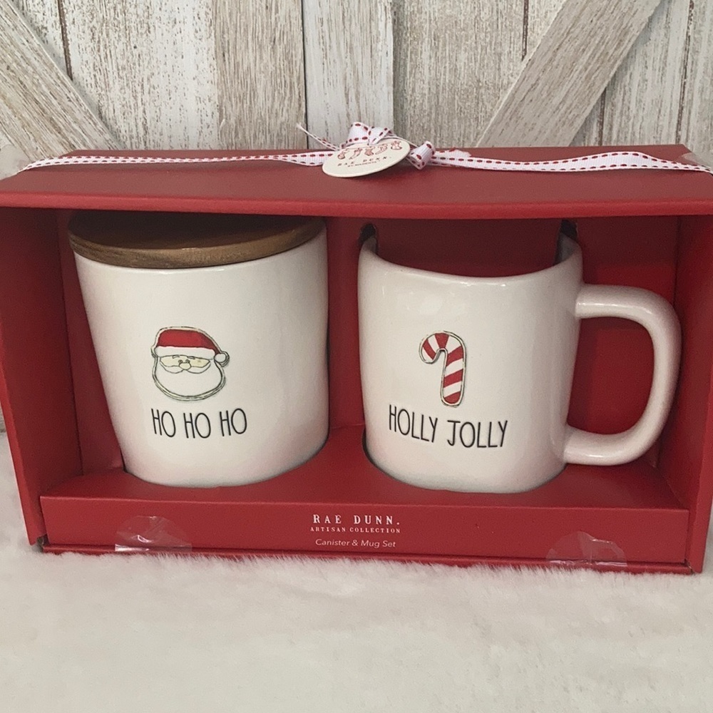 Rae Dunn Christmas Canister and Mug Set
